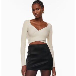 Ten by Babaton NWT Sculpt Knit Greek Longsleeve Cropped Crisscross Matte Pearl L